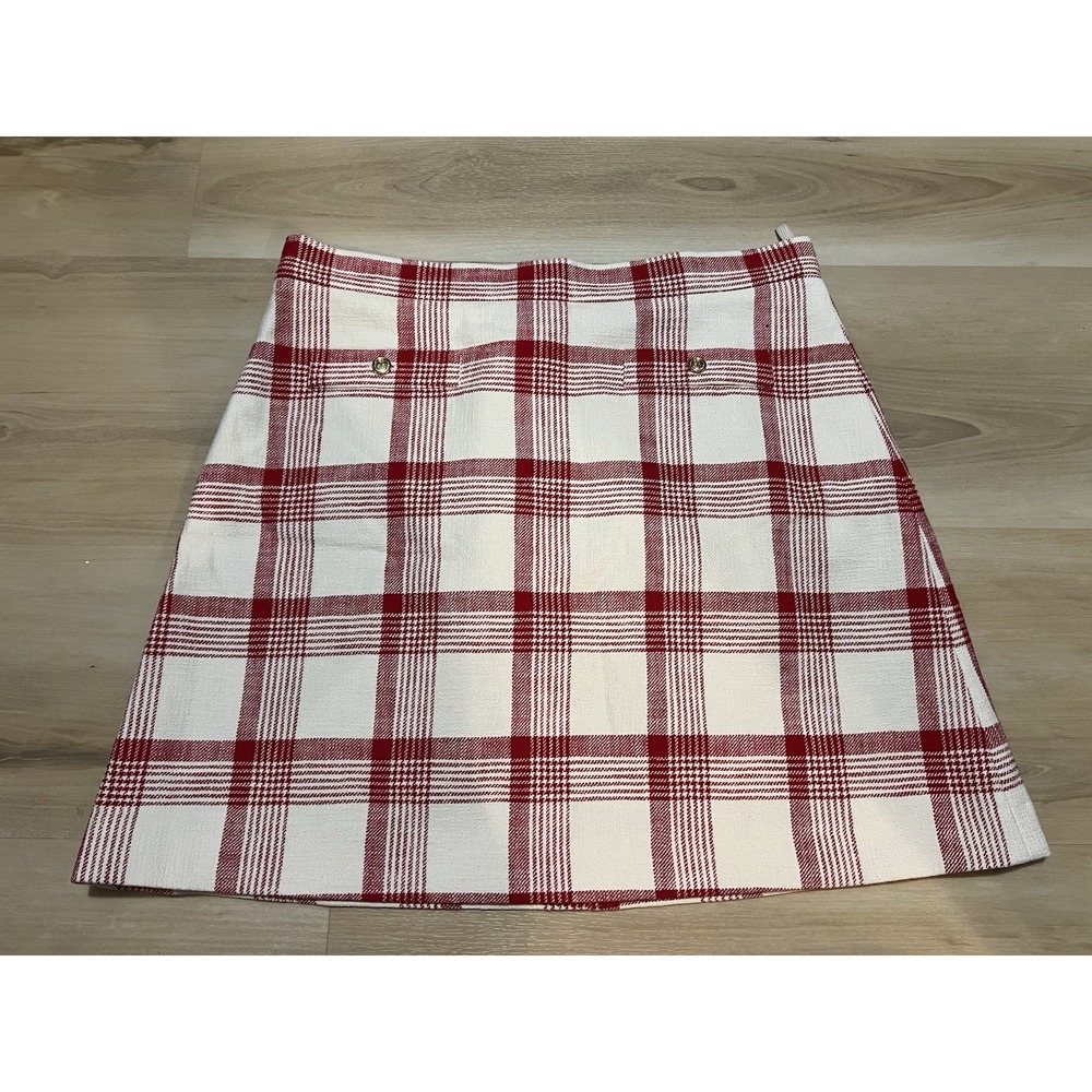 Marella Lione Plaid Mini Skirt Red White Gold Buttons Womens US 14